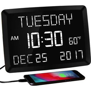 11.5” Digital Wall Clock with Date,Time,Week,Indoor Temperature,3 Alarms,5Dimmer